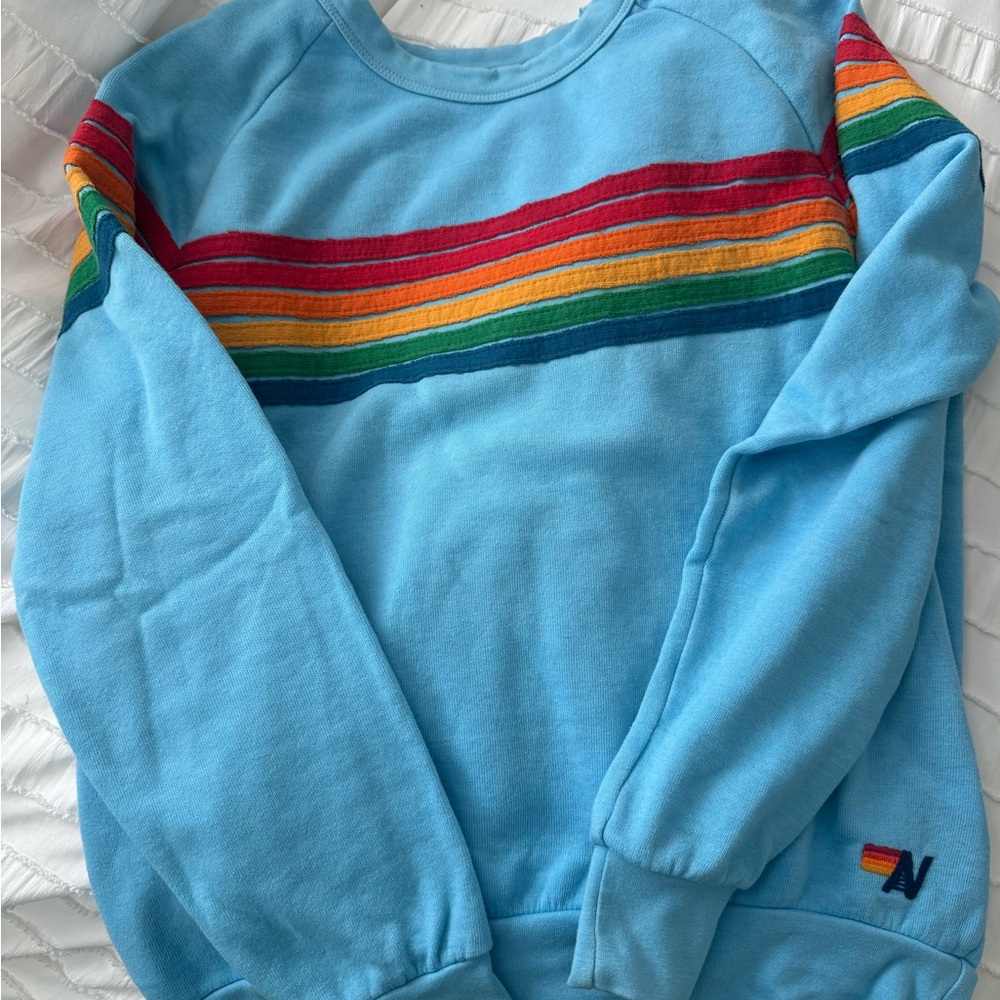 Aviator Nation Light Blue Crew with Red Stripe